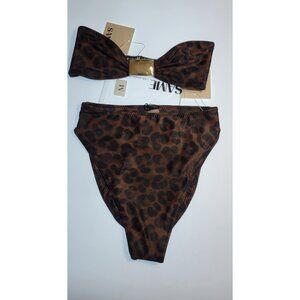 SAME LOS ANGELES BIKINY WOMENS Knotted Top /High Weist Bootom M 90's Brown Print